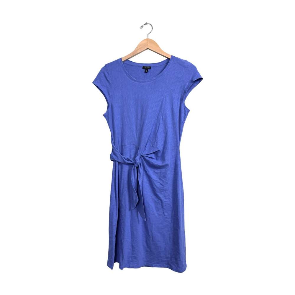 Talbots Blue Solid Knit Scoop Neck Cap Sleeve Tie Waist Shift Dress M